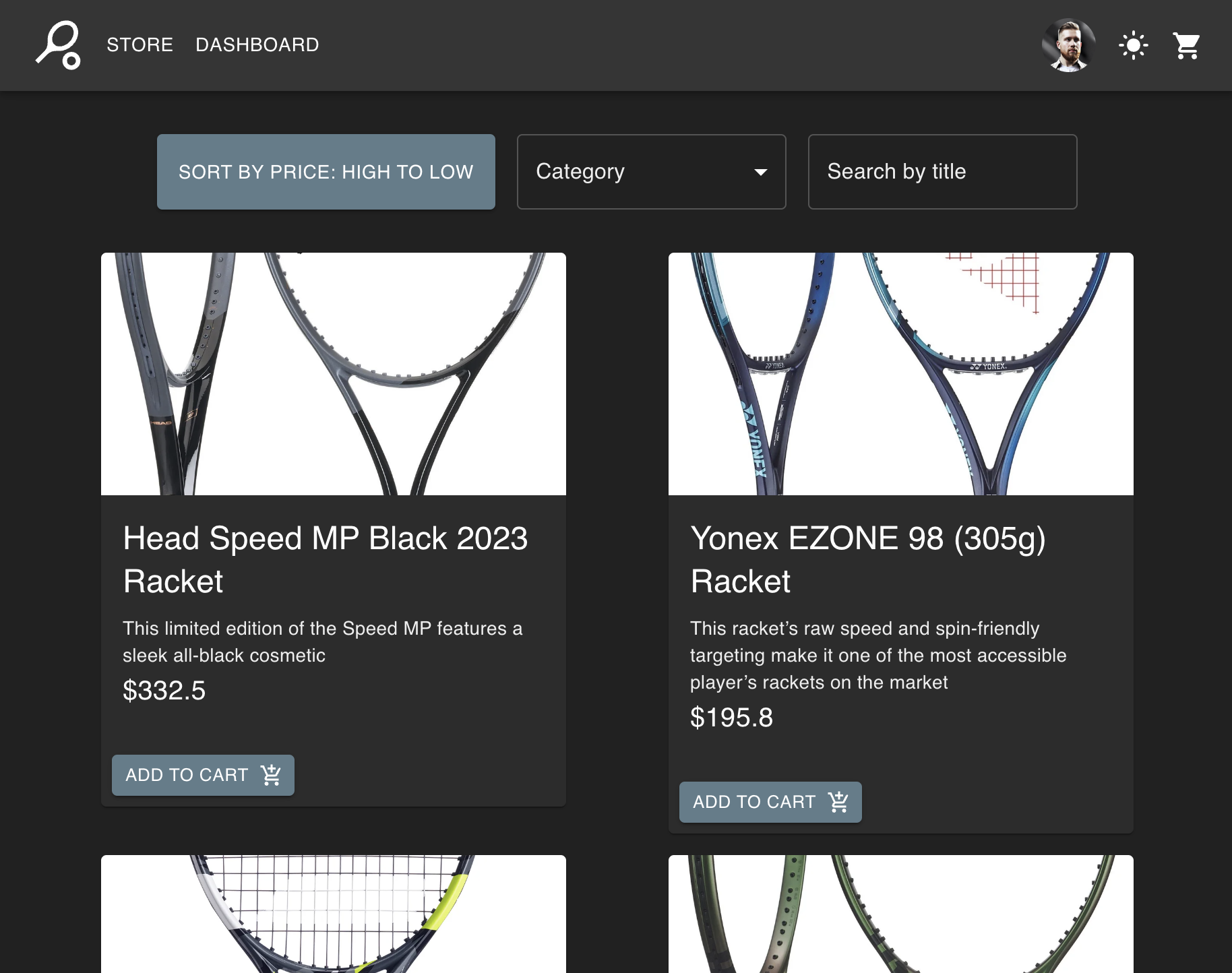 Image of Tennis Products E-Store project